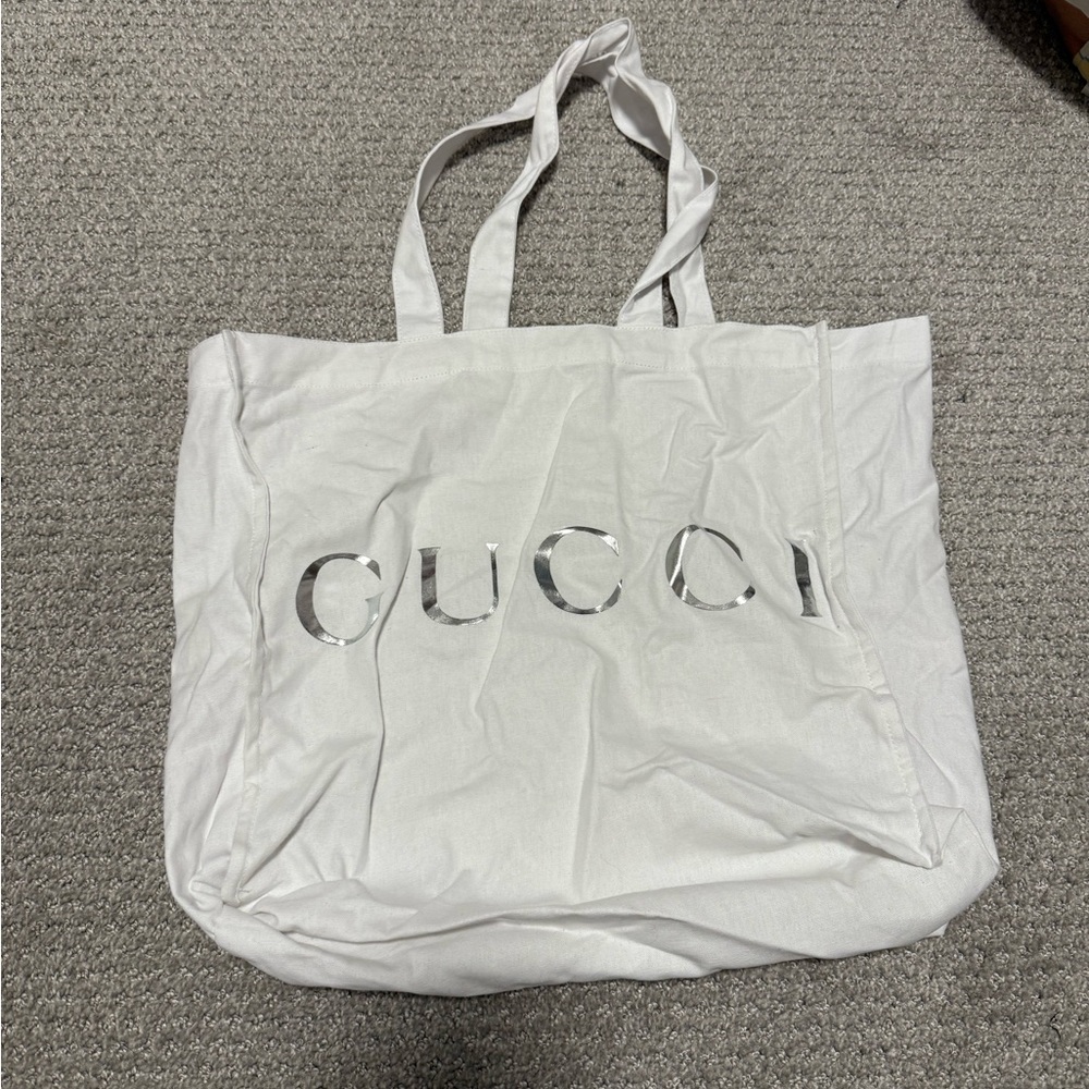 Gucci White Cotton Tote Bag